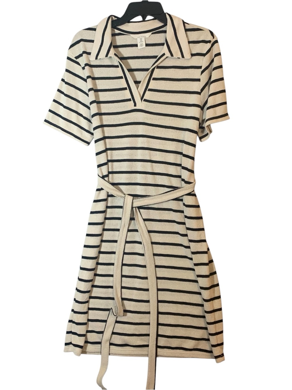 H&M MAMA striped collared tie-belt dress Size Medium Soft Comfy